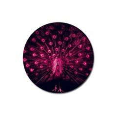 Peacock Pink Black Feather Abstract Magnet 3  (round) by Wav3s