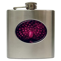 Peacock Pink Black Feather Abstract Hip Flask (6 Oz) by Wav3s