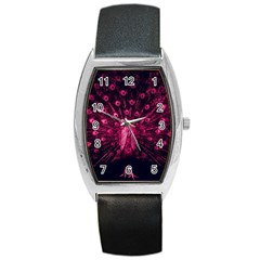 Peacock Pink Black Feather Abstract Barrel Style Metal Watch by Wav3s