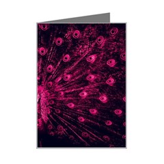 Peacock Pink Black Feather Abstract Mini Greeting Card by Wav3s