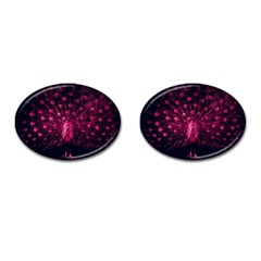 Peacock Pink Black Feather Abstract Cufflinks (oval) by Wav3s