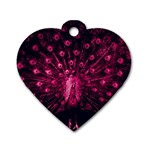 Peacock Pink Black Feather Abstract Dog Tag Heart (Two Sides) Front