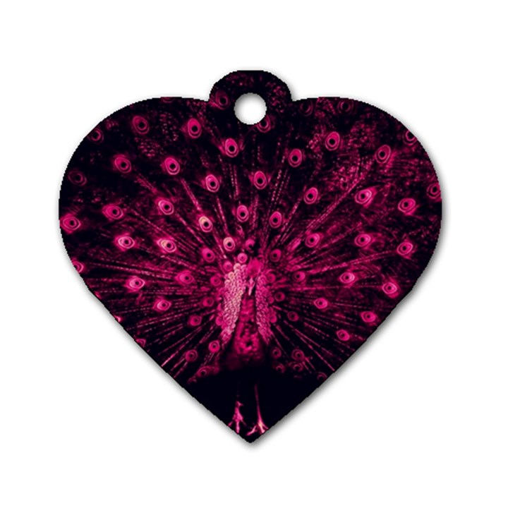 Peacock Pink Black Feather Abstract Dog Tag Heart (Two Sides)