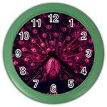 Peacock Pink Black Feather Abstract Color Wall Clock Front