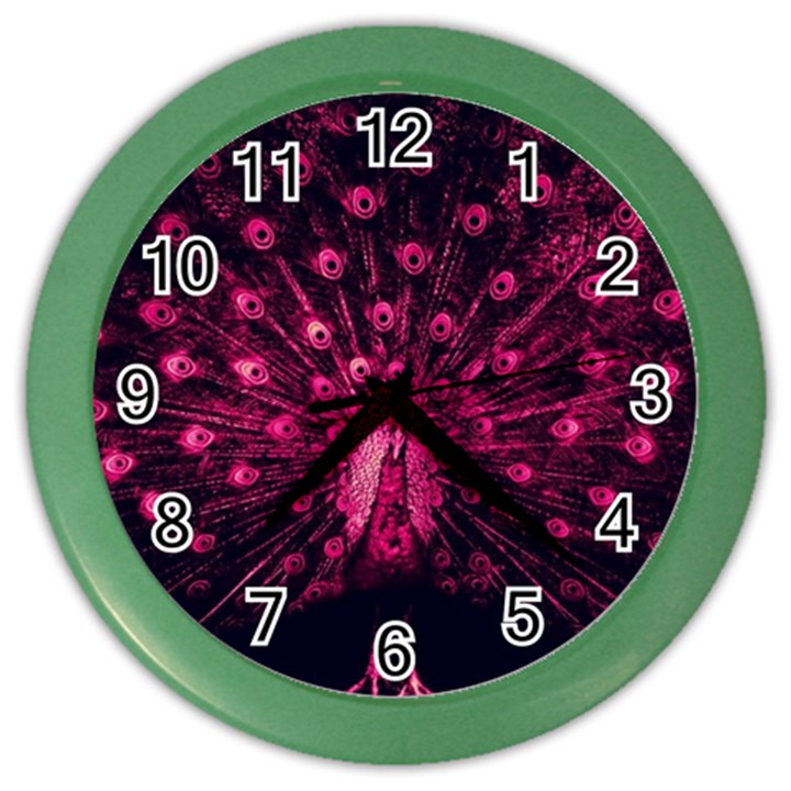 Peacock Pink Black Feather Abstract Color Wall Clock