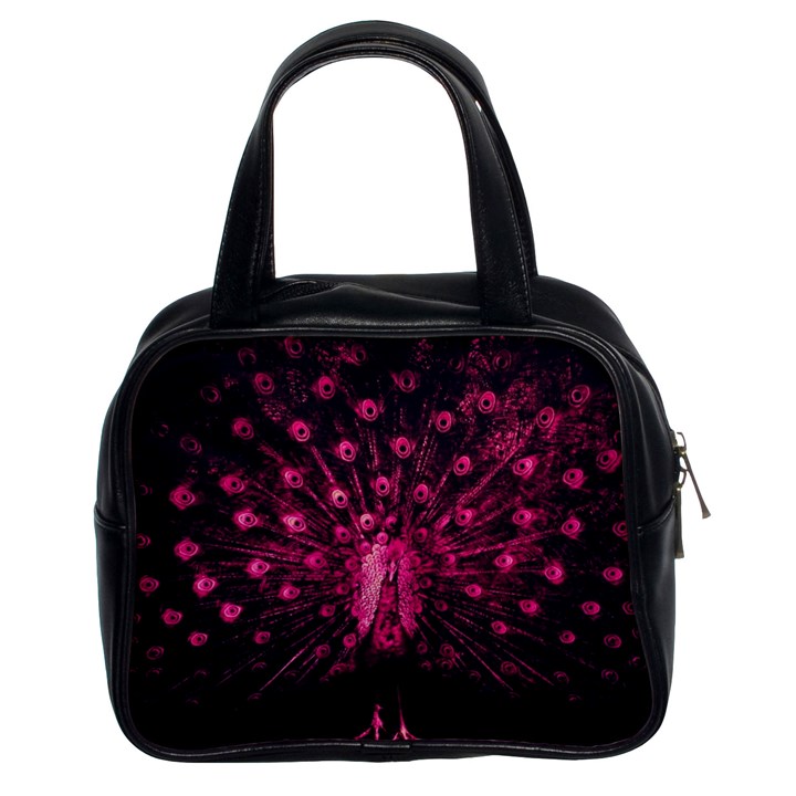 Peacock Pink Black Feather Abstract Classic Handbag (Two Sides)