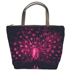 Peacock Pink Black Feather Abstract Bucket Bag by Wav3s