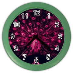 Peacock Pink Black Feather Abstract Color Wall Clock by Wav3s