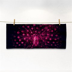 Peacock Pink Black Feather Abstract Hand Towel by Wav3s