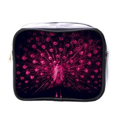 Peacock Pink Black Feather Abstract Mini Toiletries Bag (one Side) by Wav3s