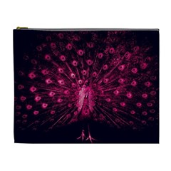 Peacock Pink Black Feather Abstract Cosmetic Bag (xl) by Wav3s