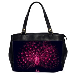 Peacock Pink Black Feather Abstract Oversize Office Handbag (2 Sides) by Wav3s