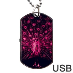 Peacock Pink Black Feather Abstract Dog Tag Usb Flash (two Sides) by Wav3s