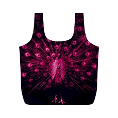 Peacock Pink Black Feather Abstract Full Print Recycle Bag (m) by Wav3s