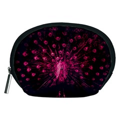 Peacock Pink Black Feather Abstract Accessory Pouch (medium) by Wav3s