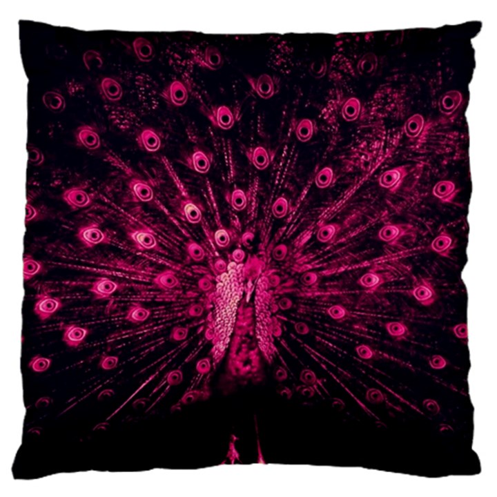 Peacock Pink Black Feather Abstract Large Premium Plush Fleece Cushion Case (One Side)