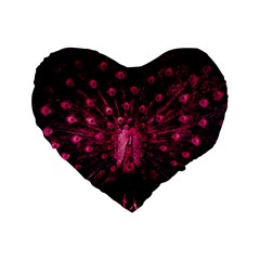 Peacock Pink Black Feather Abstract Standard 16  Premium Flano Heart Shape Cushions by Wav3s