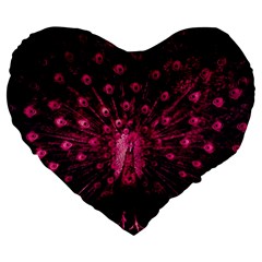 Peacock Pink Black Feather Abstract Large 19  Premium Flano Heart Shape Cushions by Wav3s