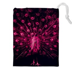 Peacock Pink Black Feather Abstract Drawstring Pouch (5xl) by Wav3s