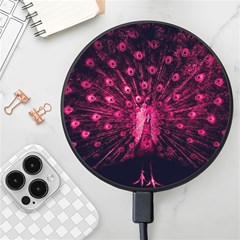 Peacock Pink Black Feather Abstract Wireless Fast Charger(black) by Wav3s