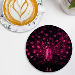 Peacock Pink Black Feather Abstract Uv Print Round Tile Coaster by Wav3s