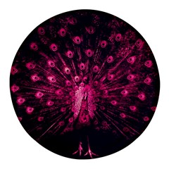 Peacock Pink Black Feather Abstract Round Glass Fridge Magnet (4 Pack)