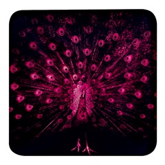 Peacock Pink Black Feather Abstract Square Glass Fridge Magnet (4 Pack) by Wav3s