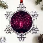 Peacock Pink Black Feather Abstract Metal Large Snowflake Ornament Front