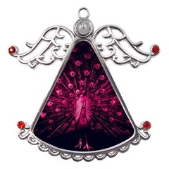 Peacock Pink Black Feather Abstract Metal Angel With Crystal Ornament by Wav3s