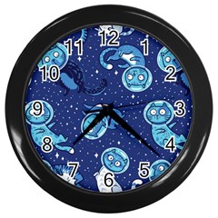 Cat Spacesuit Space Suit Astronaut Pattern Wall Clock (black) by Wav3s