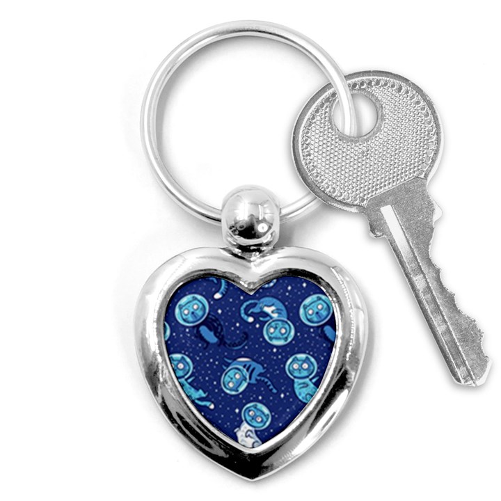 Cat Spacesuit Space Suit Astronaut Pattern Key Chain (Heart)