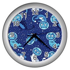 Cat Spacesuit Space Suit Astronaut Pattern Wall Clock (silver) by Wav3s