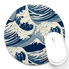 Japanese Wave Pattern Round Mousepad by Wav3s