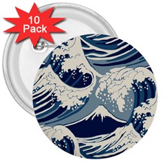 Japanese Wave Pattern 3  Buttons (10 Pack)  by Wav3s