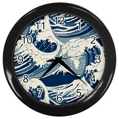 Japanese Wave Pattern Wall Clock (black) by Wav3s