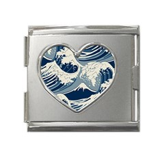 Japanese Wave Pattern Mega Link Heart Italian Charm (18mm) by Wav3s