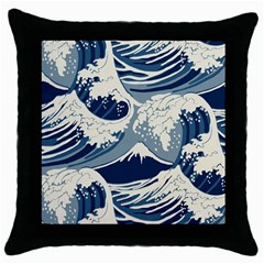 Japanese Wave Pattern Throw Pillow Case (black) by Wav3s