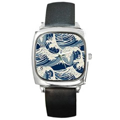 Japanese Wave Pattern Square Metal Watch by Wav3s