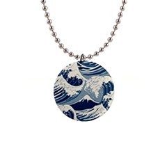 Japanese Wave Pattern 1  Button Necklace by Wav3s