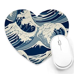 Japanese Wave Pattern Heart Mousepad by Wav3s