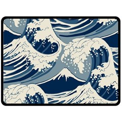 Japanese Wave Pattern Fleece Blanket (large) by Wav3s