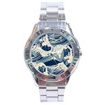 Japanese Wave Pattern Stainless Steel Analogue Watch Front