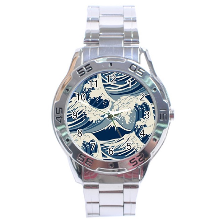 Japanese Wave Pattern Stainless Steel Analogue Watch