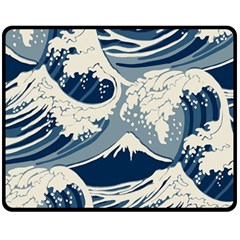 Japanese Wave Pattern Fleece Blanket (medium) by Wav3s