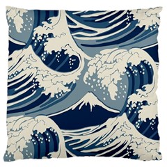 Japanese Wave Pattern Large Cushion Case (one Side) by Wav3s