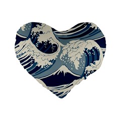 Japanese Wave Pattern Standard 16  Premium Heart Shape Cushions by Wav3s