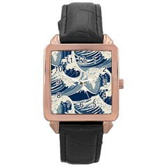 Japanese Wave Pattern Rose Gold Leather Watch  by Wav3s