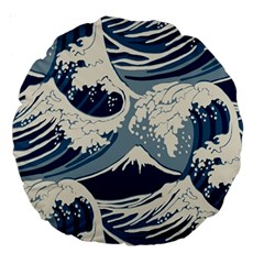 Japanese Wave Pattern Large 18  Premium Round Cushions by Wav3s