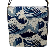 Japanese Wave Pattern Flap Closure Messenger Bag (l) by Wav3s