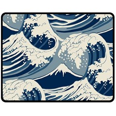 Japanese Wave Pattern Two Sides Fleece Blanket (medium) by Wav3s